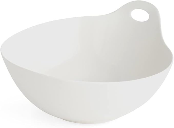 Nambe Portables 11" Round Serving Bowl - White Stoneware with Open Handle for Easy Serving & Carrying, Stackable Modern Tableware for Dining, Entertaining, Kitchen Storage, Stylish Home Accessory