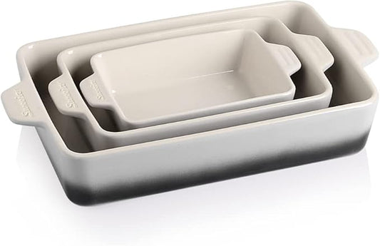 Sweejar Ceramic Bakeware Set, Rectangular Baking Dish for Oven Lasagna Pans for Cooking, Kitchen, Cake Dinner, Banquet and Daily Use, 11.8 x 7.8 x 2.76 Inches of Casserole Dishes (Gradient Gray)
