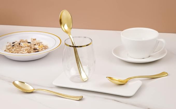 Liacere 200 Pack Gold Plastic Spoons - 6.7 inch Heavy Duty Plastic Spoons - Heavyweight Gold Disposable Spoons for Parties & Weddings & Restaurants & Christmas & New Year