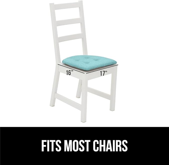 GORILLA GRIP Slip Resistant Tufted Chair Cushions, No Ties Required, Set of 6 Memory Foam Pads for Dining Room Kitchen Table Office Rocking Chairs, Plush Seat Cushion Pad, Home Decor, 16x17, Turquoise