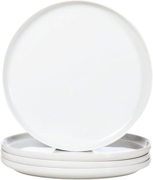 White Dinner Plates Set of 4, Ceramic Dining Plates 10.5 inch, Large Salad Plate, Porcelain Kitchen Plate for Pizza, Steak, Microwave and Dishwasher Safe