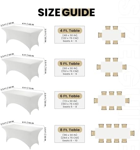 Utopia Kitchen 8FT Spandex Tablecloth [1 Pack, White] 200 GSM Stretch, Fitted, Washable and Wrinkle Resistant Table Cloth Rectangle Cover for Trade Shows, Wedding, Parties [96Lx30Wx30H Inch]