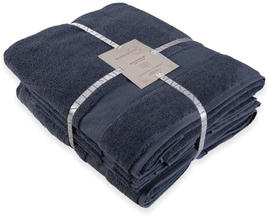 Maisonette Elegance 100% Organic Cotton Turkish Bathroom Towels Set, Ideal Quick Dry Luxury Washcloths, Hand & Large Bath Towels for Shower (6 Pack), Dark Blue (Mineral)