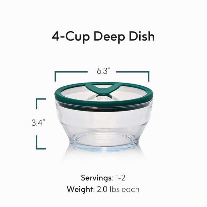 Anyday 2-Pack (4-Cup Deep) Glass Food Storage with Glass Lids | Plastic-Free Meal Prep & Microwave Cookware | Stackable Airtight Storage Container with Vented Lid for Microwave-Safe Reheating