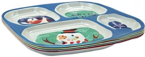 4E's Novelty Christmas Dinnerware Divided Plates For Kids (Set of 4) Melamine Plastic BPA Free Sectional Holiday Dinner Plates, Christmas Dishes for Toddlers