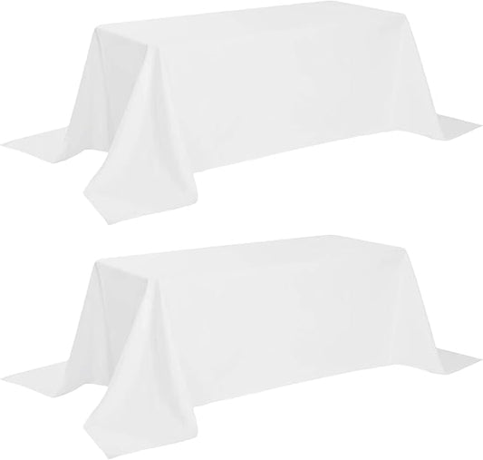 Classic White Tablecloth 90x132 - White Table Clothes for 6 Foot Rectangle Tables, 200 GSM Stain and Wrinkle Resistant Washable Fabric [2 Pack]