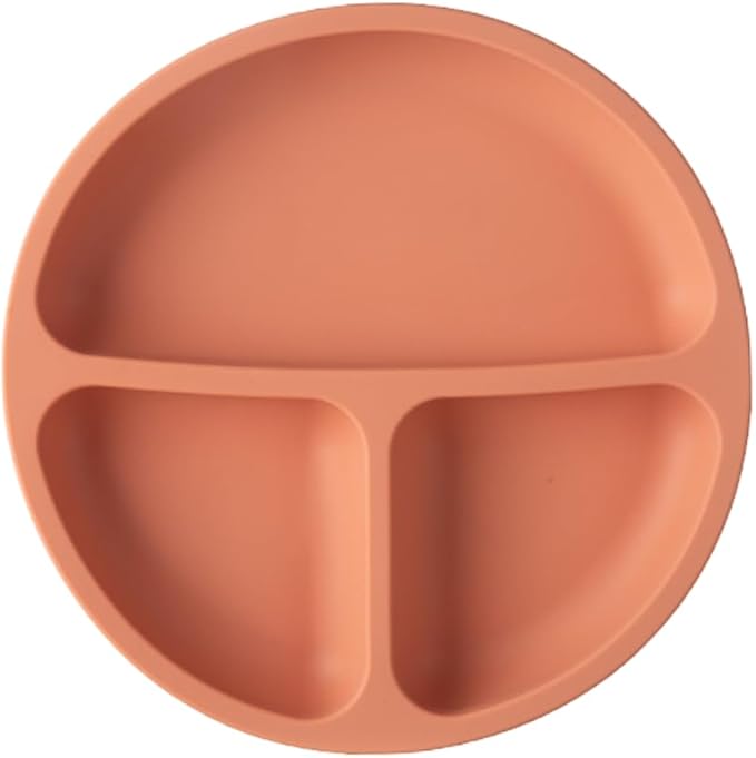 6-Piece Baby Feeding Set, Silicone Baby Mealtime Kit for Food-Grade Strong Suction Baby Plate+Baby Cup+ Bib+Fork+Spoon+Bowl, Toddler Eating Essentials Washable Parenting Gift Idea (Brick red)