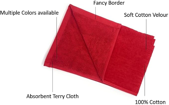 16x26 | 3-Pack | Terry Velour Towels, Bath Towels, Washcloths | Cotton | Face Towels, Bathroom use, Gym and spa Towel | Bathroom Towels (Red, 3)