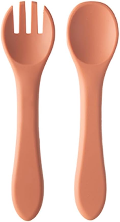 6-Piece Baby Feeding Set, Silicone Baby Mealtime Kit for Food-Grade Strong Suction Baby Plate+Baby Cup+ Bib+Fork+Spoon+Bowl, Toddler Eating Essentials Washable Parenting Gift Idea (Brick red)