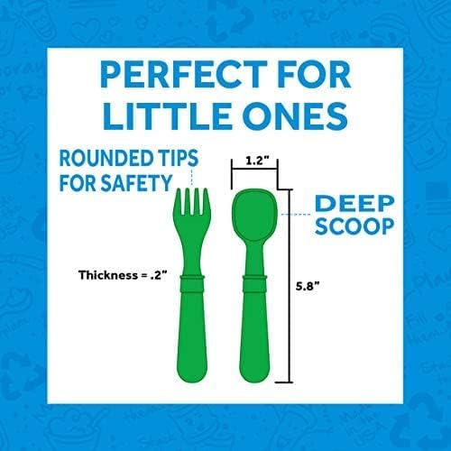 Re-Play Toddler Forks and Spoons Set - 4x4 Utensils Set for Kids - Dishwasher and Microwave Safe - Made in USA - Set of 8-5.8" x 1.2" x 0.2" - A True Blue