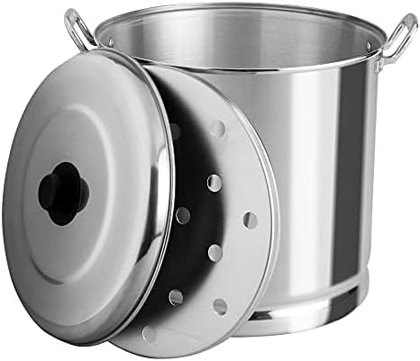 Vasconia 27.5-Quart Steamer Pot (Aluminum) with Tray & Aluminum Lid for Most Stoves (Hand-Wash only) Large Stock Pot for Tamales, Steaming, Boiling & Frying - Makes Seafood, Pasta, Veggies & More