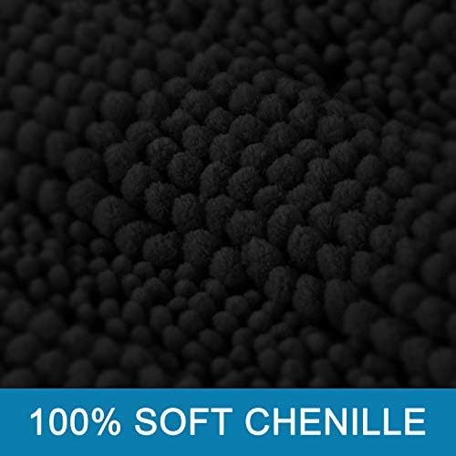 H.VERSAILTEX 2 Piece Bathroom Set - Super Absorbent Chenille Striped Bath Mats, Non Skid, Machine Washable - Jet Black, 47 x 17 Plus 17 x 24 Inches