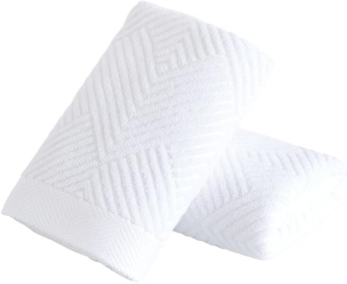 sense gnosis White Hand Towel Set of 2 Terry Striped Weave Pattern Ultra Absorbent Super Soft 100% Cotton Hand Towel for Bathroom 13 X 29 Inch