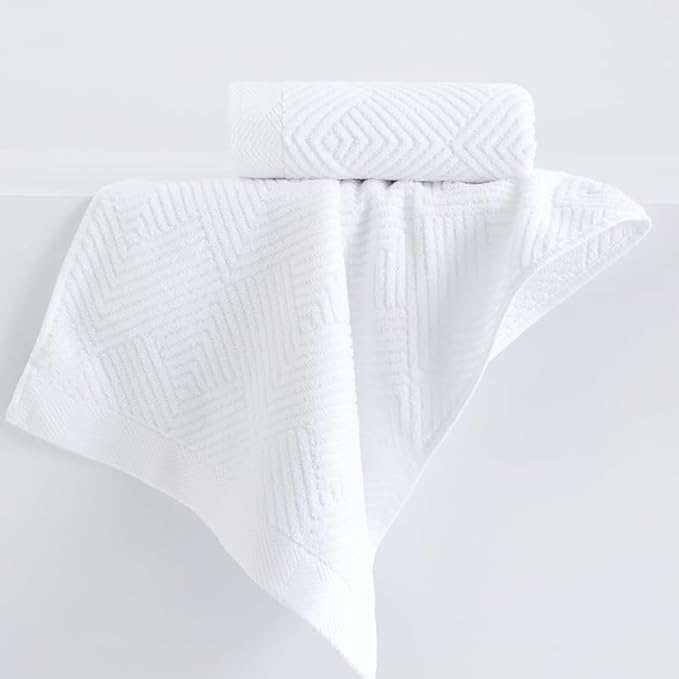 sense gnosis White Hand Towel Set of 2 Terry Striped Weave Pattern Ultra Absorbent Super Soft 100% Cotton Hand Towel for Bathroom 13 X 29 Inch