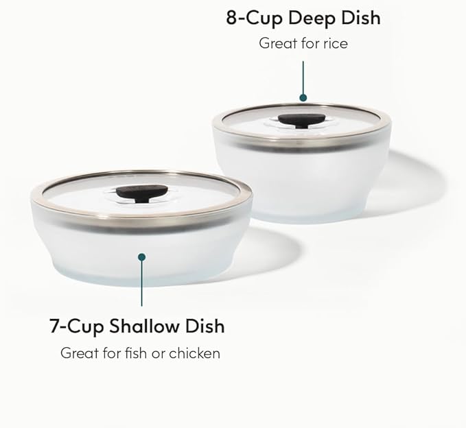 Anyday 4-Pc Microwave Cookware & Glass Food Storage Set with Glass Lids | Large Plastic-Free Containers | Stackable Steamer with Vented Lid for Microwave-Safe Reheating & Steaming Vegetables, Rice