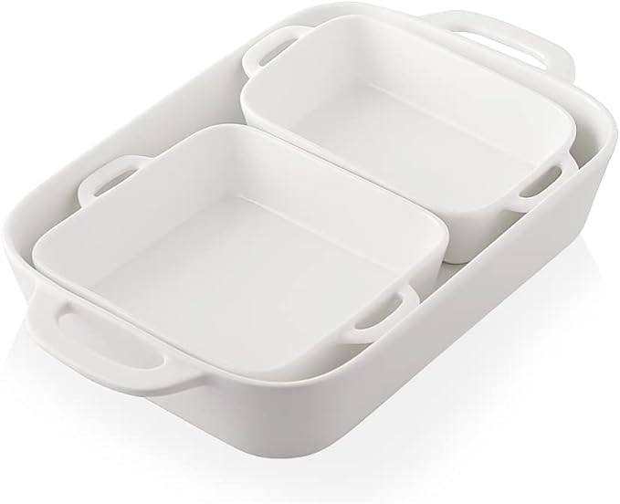 Sweejar Ceramic Bakeware Set, Rectangular Baking Dish for Cooking, Kitchen, Cake Dinner, Banquet and Daily Use, Casserole Dishes for Oven Porcelain Baking Pans (White)