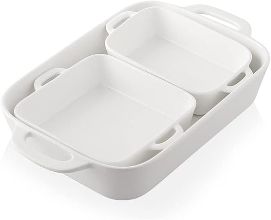 Sweejar Ceramic Bakeware Set, Rectangular Baking Dish for Cooking, Kitchen, Cake Dinner, Banquet and Daily Use, Casserole Dishes for Oven Porcelain Baking Pans (White)