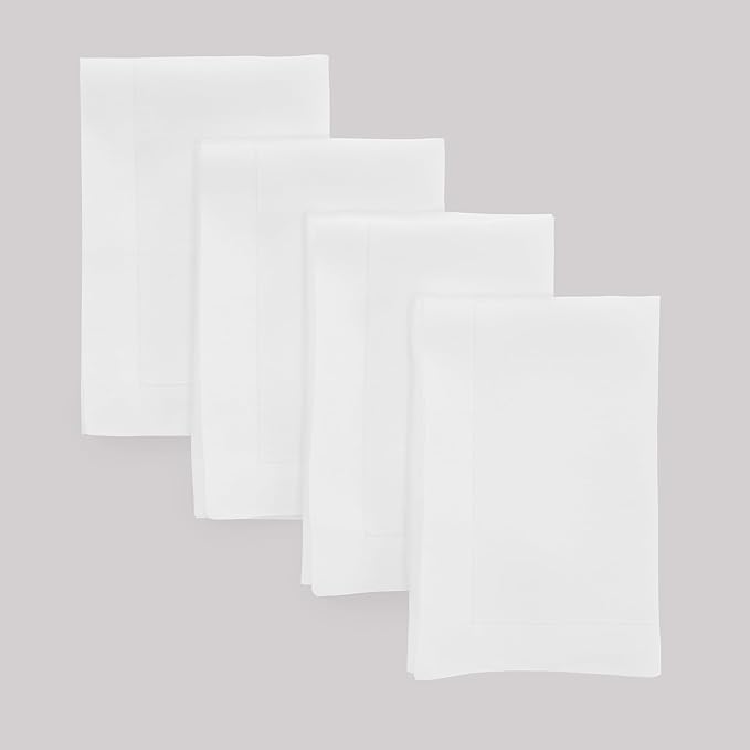 Solino Home White Linen Napkins Set of 4-100% Pure Linen Cloth Washable Dinner Napkins 20 x 20 Inch for Winter, Valentines, Holiday, New Year - Fete
