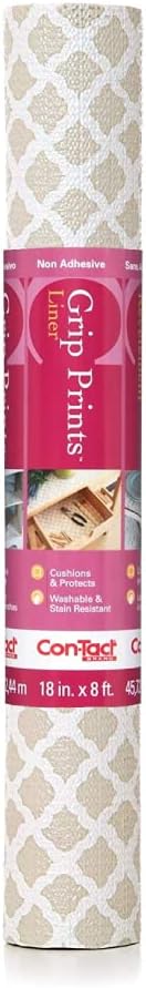 Con-Tact Brand Grip Prints Shelf Liner, Non-Adhesive Durable Liners, Slip-Resistant Drawer and Cabinet Covering, 18" x 8', Talisman Pale Gray, Pack of 1 Roll