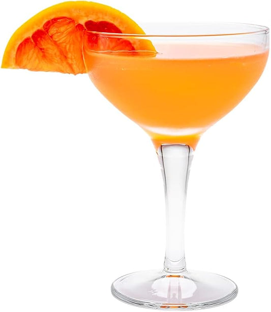 Restaurantware Cascata 7 Ounce Cocktail Coupes Set Of 6 Tempered Coupe Glasses - Wide Bowl Chip-Resistant Fine-Blown Glass Retro Champagne Glasses Dishwasher-Safe For Champagne Or Cocktails