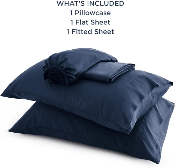 Bedsure Cooling Sheets Twin, Rayon Derived from Bamboo, Breathable & Soft Twin Sheets Set, Deep Pocket Up to 16 Inches, Hotel Luxury Silky Bedding for Hot Sleepers, Navy