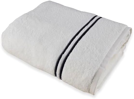 Maisonette Loft Baratta Egyptian Cotton Turkish Bath Towels, Soft & Absorbent, Ideal Quick Dry Large Bathroom Towel Set for Shower (30" x 58", 4 Pack) - White, Navy Striped