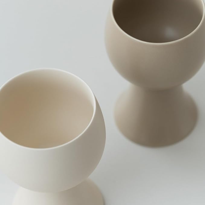 WENSHUO Ceramic Goblet, Wine Glasses Set of 2, 10 oz (Matte Crème & Coconut Café)