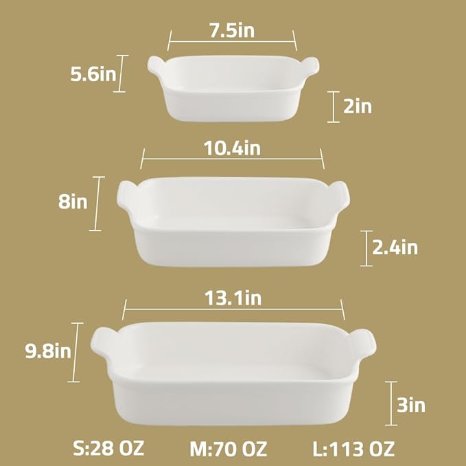 Sweejar Baking Pans Set, Ceramic 9x13 Baking Dish with Handle, Rectangular Casserole Dishes for Oven, Bakeware Sets of 3, Durable Lasagna Pan Deep for Kitchen, Banquet, Wedding Gift(Black)