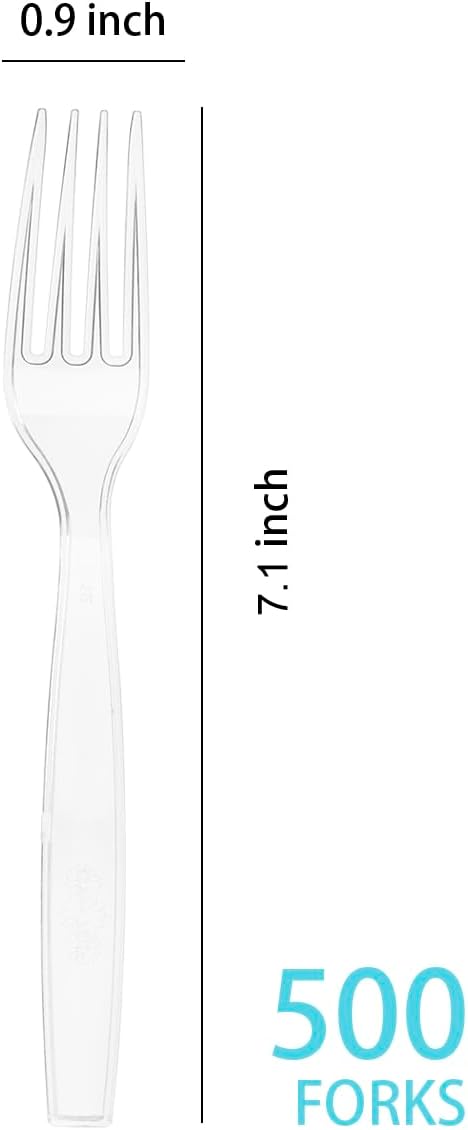 500 Count Clear Disposable Plastic Forks, Heavy Weight Disposable Forks Plastic Utensils for Parties, Picnics, Big Event, Daily Use