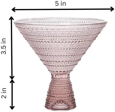 LEMONSODA Hobnail Pink/Clear Martini Glasses Vintage Cocktail Glasses (9oz) for Martini, Cocktail, Margarita, Cosmopolitan, Manhattan (2229)(Pink, Set of 24)