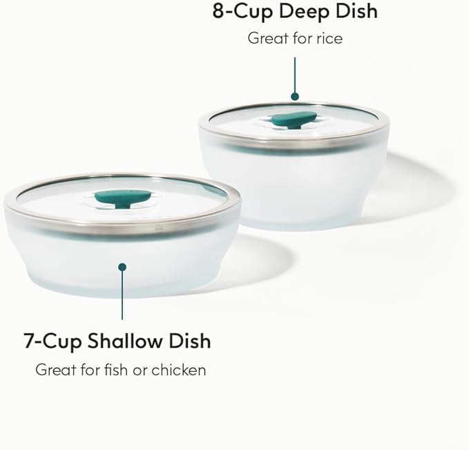 Anyday 4-Pc Microwave Cookware & Glass Food Storage Set with Glass Lids | Large Plastic-Free Containers | Stackable Steamer with Vented Lid for Microwave-Safe Reheating & Steaming Vegetables, Rice
