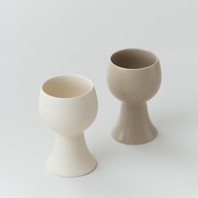WENSHUO Ceramic Goblet, Wine Glasses Set of 2, 10 oz (Matte Crème)