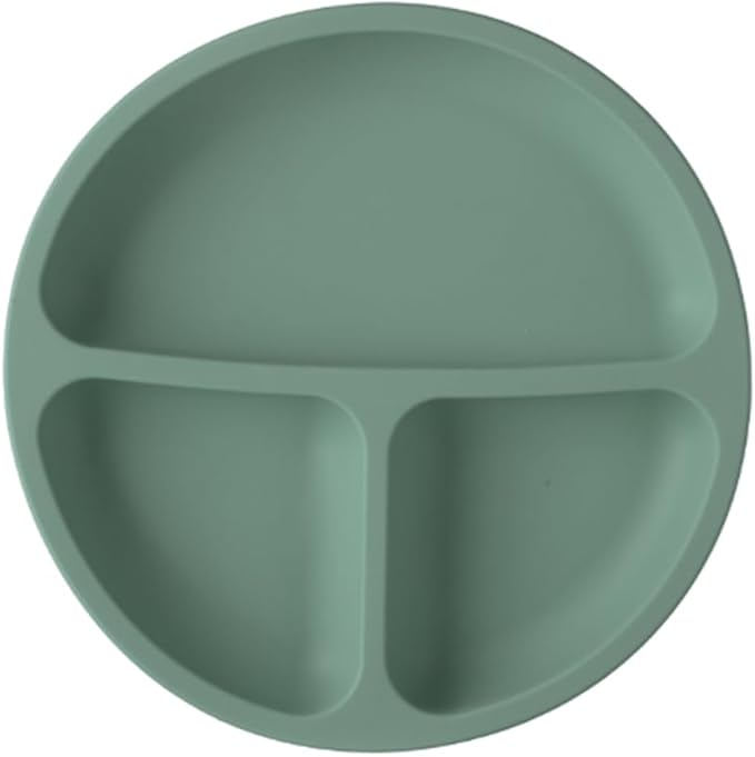 6-Piece Baby Feeding Set, Silicone Baby Mealtime Kit for Food-Grade Strong Suction Baby Plate+Baby Cup+ Bib+Fork+Spoon+Bowl, Toddler Eating Essentials Washable Parenting Gift Idea (Army green)