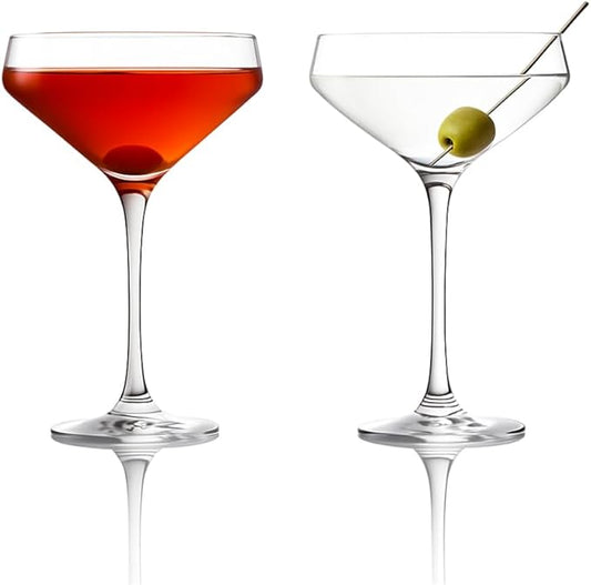 LEMONSODA Hand Blown/Nick And Nora Classic Martini Glasses Manhattan, Cosmopolitan, Espresso Martini, Lemon Drop, Dirty Martini - Inspired by 1930's - 50's Cocktail Culture - 6oz/10oz (Set of 2, 6oz)