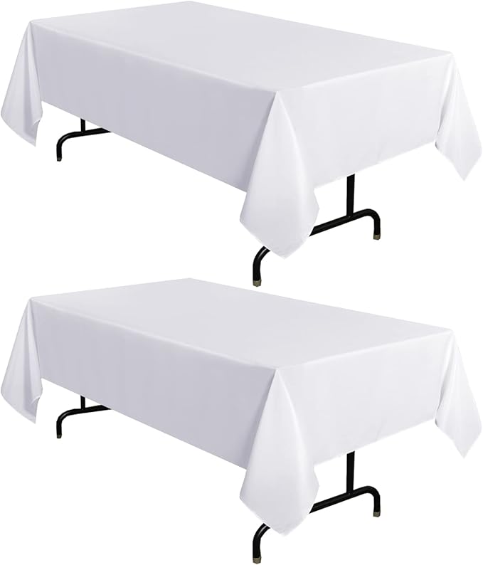 sancua 2 Pack White Tablecloth 60 x 84 Inch, Rectangle 4 Feet Table Cloth - Stain and Wrinkle Resistant Washable Polyester Table Cover for Dining Tables, Buffet Parties and Camping