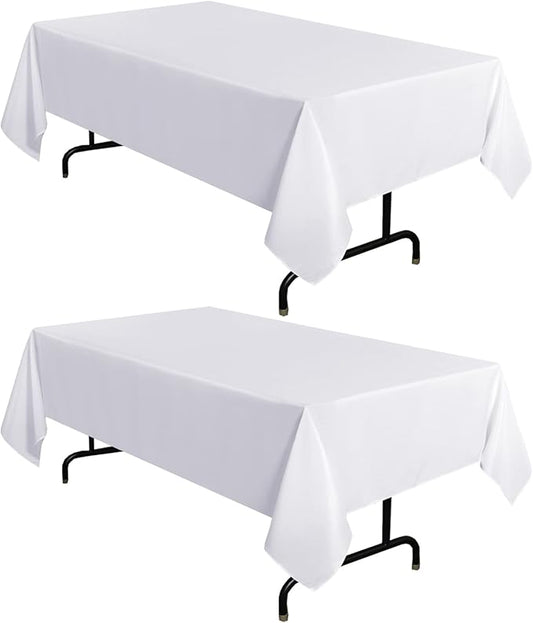 sancua 2 Pack White Tablecloth 60 x 120 Inch, Rectangle 8 Feet Table Cloth - Stain and Wrinkle Resistant Washable Polyester Table Cover for Dining Tables, Buffet Parties and Camping