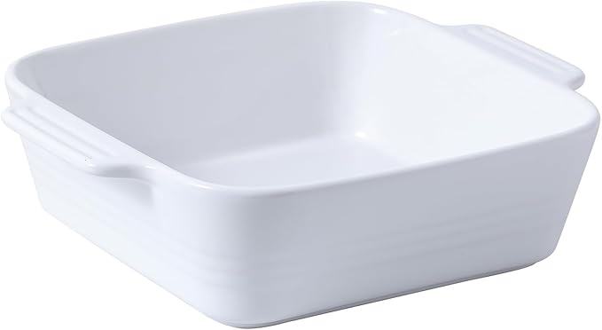 DOWAN 8x8 Baking dish, Square Baking Pan, Ceramic Casserole Dishes for Oven, Cake Pan with Handle, for Brownie, Lasagna, Casserole, 2 Quart, Home Gift, Bright White