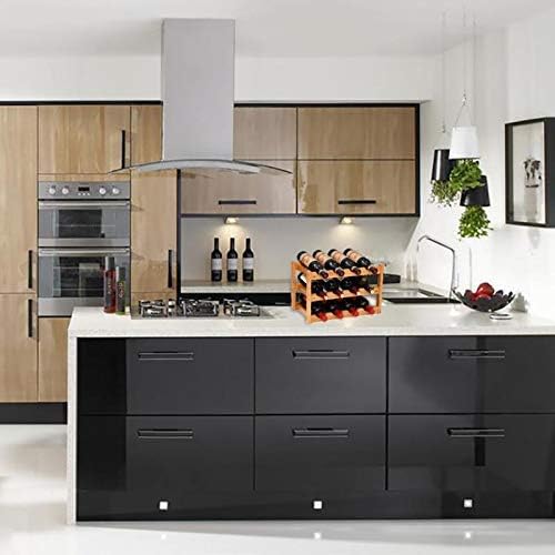 Wine Rack, Natural Bamboo Storage Rack Freestanding Countertop Stackable Display Shelf Wine Bottle Holder (3-Tiers 12-Bottles)