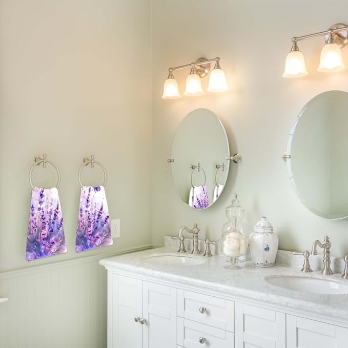 Lavender Hand Towels Set of 2 Lightweight Breathable Purple Floral Bath Towels Highly Absorbent Butterfly Lavender Towels for Bathroom Gym Hotel Decorative Fast Drying Towels 28.7x13.7 Inch