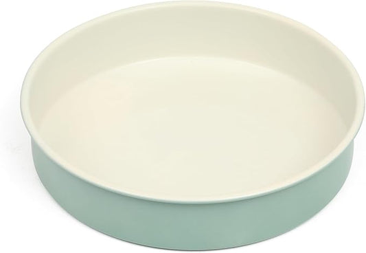 Martha Stewart Gallen 8 Inch Round Nonstick Carbon Steel Cake and Bake Pan - Teal Durable Bakeware for Cakes, Pies & Desserts