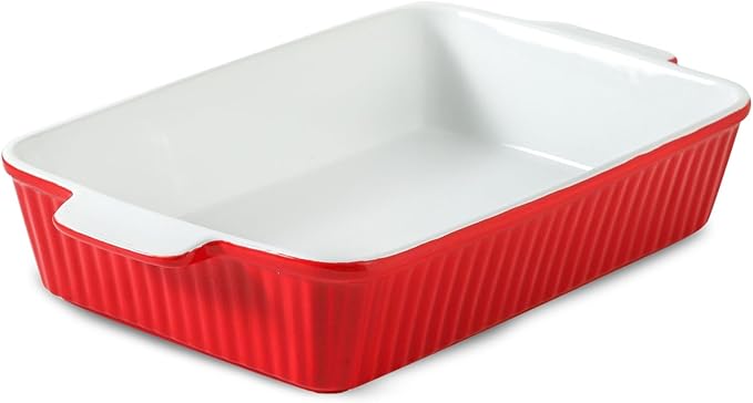 Hasense Ceramic Baking Dishes, Casserole Dishes for Oven, Rectangular Lasagna Pans Deep, 9 x 13 Inches Baking Pan with Handle, Easy to Clean, Mother's Day & Christmas Gift, Red