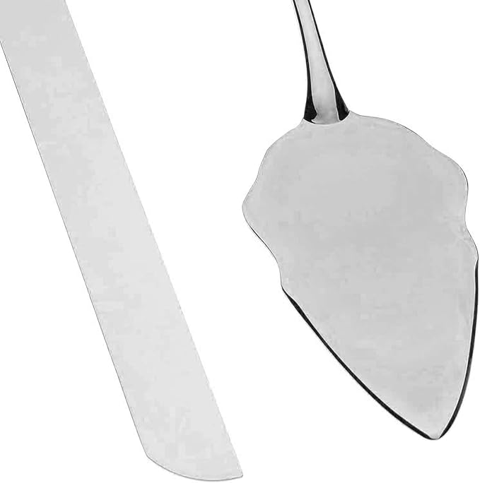 Ella Celebration Cake Knife & Server Set, Silver Wedding Cake Cutting Set, Anniversary Cake Cutter, Vintage Party Supplies (Silver Engravable)