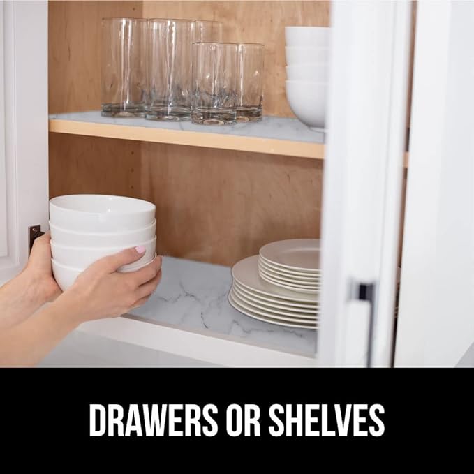GORILLA GRIP Slip Resistant Drawer and Shelf Liner 2 Pack, Non Adhesive Water Resistant, Easy Clean and Trim, Smooth Surface Liners for Kitchen Cabinet, Shelves, Drawers, Pantry, 12 IN x 10 FT, Marble