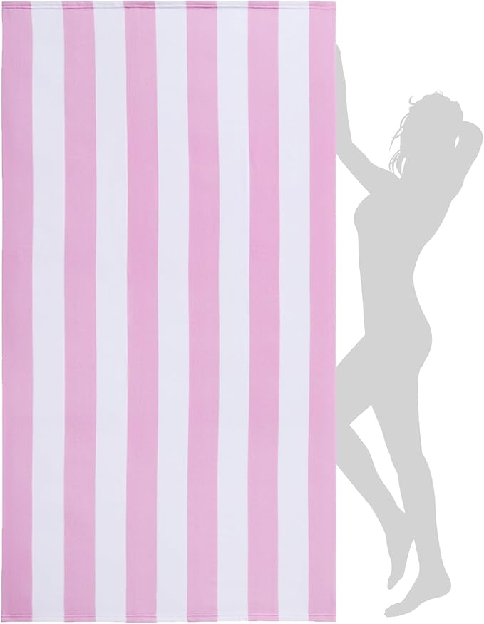 WILFA Extra Large Beach Towel - Oversized Mircofiber Beach Towel 40'' x 70'', XL Striped Lightweight Pool Towel, Big Cabana Swim Travel Towel for Adults Mens Women,Pink