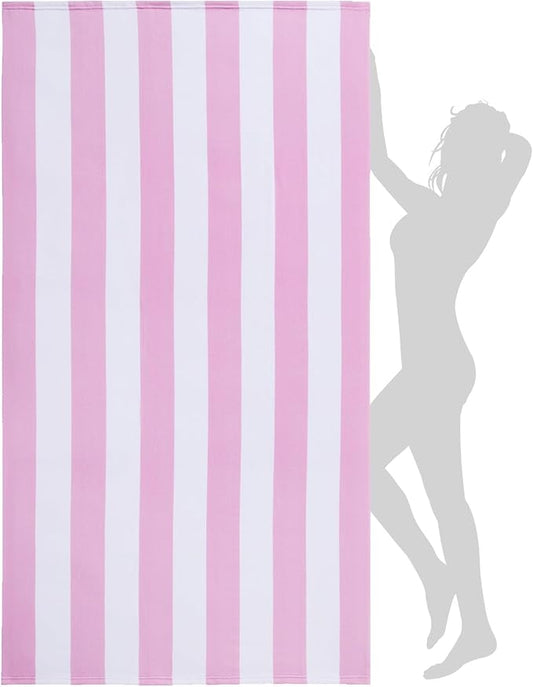 WILFA Extra Large Beach Towel - Oversized Mircofiber Beach Towel 40'' x 70'', XL Striped Lightweight Pool Towel, Big Cabana Swim Travel Towel for Adults Mens Women,Pink