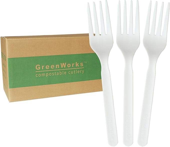 GreenWorks 1000 Count 6" Compostable Forks, BPI Certified,Bulk Cutlery Utensils Fork