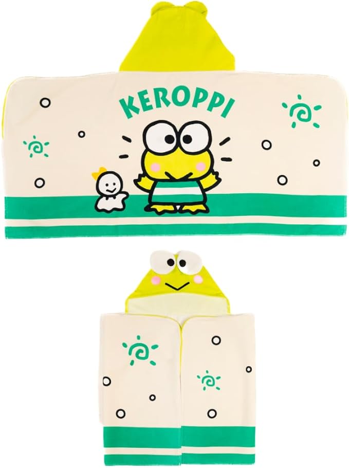 Sanrio Keroppi Kids Super Soft Bath/Pool/Beach Soft Cotton Terry Hooded Towel Wrap, 24 in x 50 in, (Officially Licensed Product) by Franco