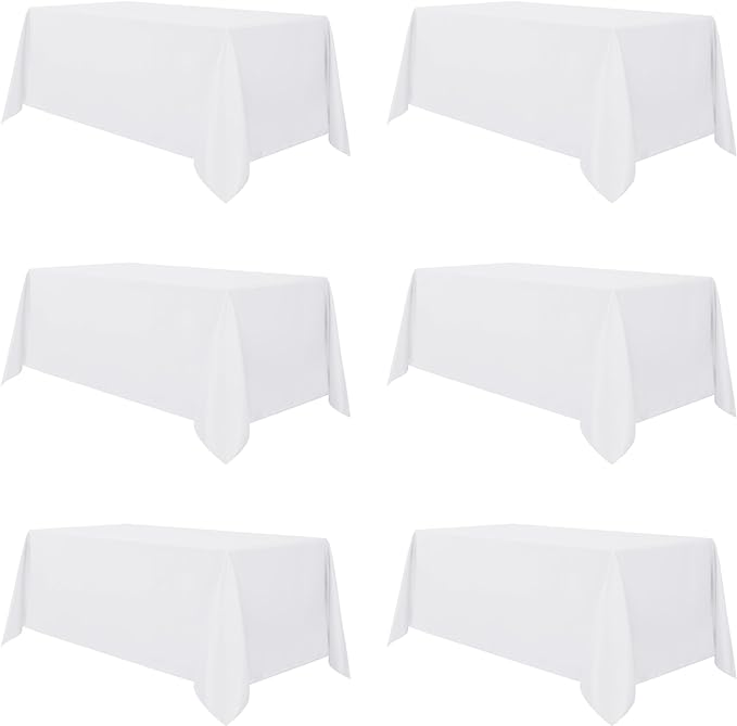 sancua 6 Pack White Tablecloth 90 x 156 Inch - Rectangle Table Cloth for 8 Feet Tables Stain and Wrinkle Resistant Washable Polyester Table Cover for Dining Wedding Banquet Party Buffet Restaurant