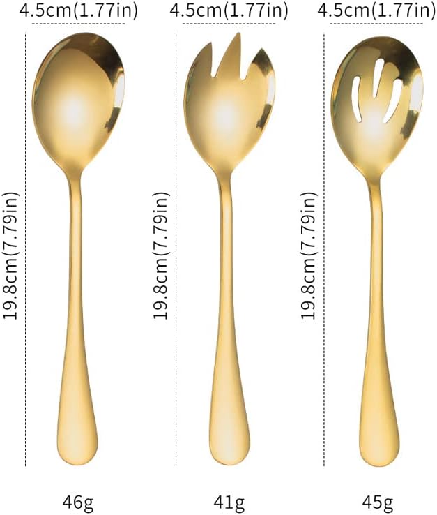Salad Servers Stainless Steel Salad Serving Set Salad Spoon and Fork Set Kitchen Cooking Utensil Cutlery Gifts Set of 6 (Gold)