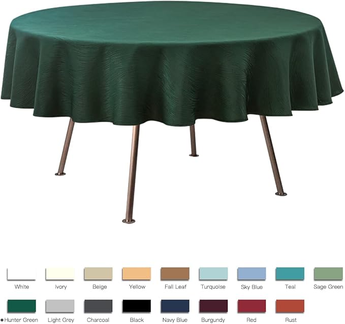 maxmill Round Swirl Design Tablecloth Waterproof Spillproof Wrinkle Free Table Cloth, Kitchen Dinning Circular Tabletop Decoration, Fabric Table Cover for Christmas Parties, 70 Inch, Hunter Green